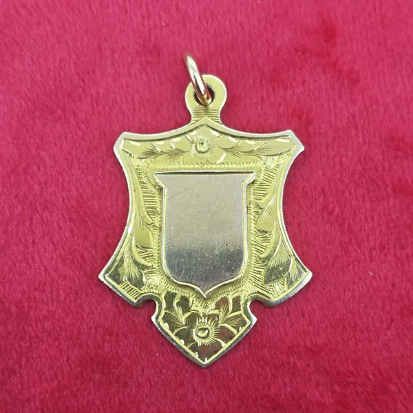 Date 1929! Antique 9ct Gold Shield Medal by Cooperative Wholesale Society Ltd- Side View 