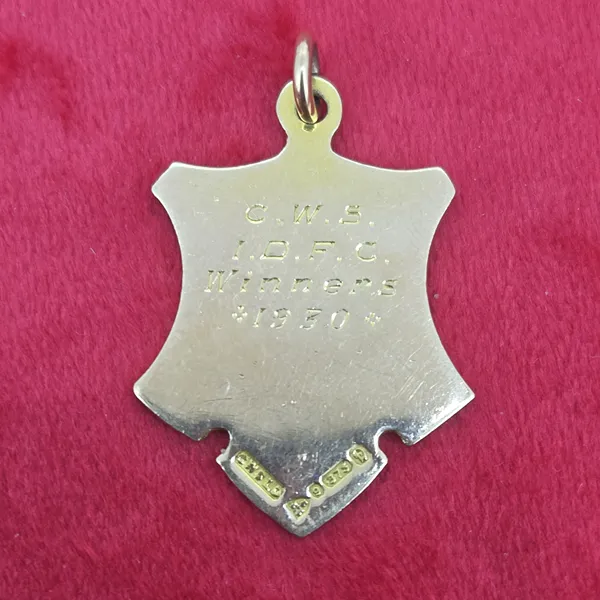 Date 1929! Antique 9ct Gold Shield Medal by Cooperative Wholesale Society Ltd- Front View 