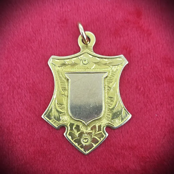 Date 1929! Antique 9ct Gold Shield Medal by Cooperative Wholesale Society Ltd
