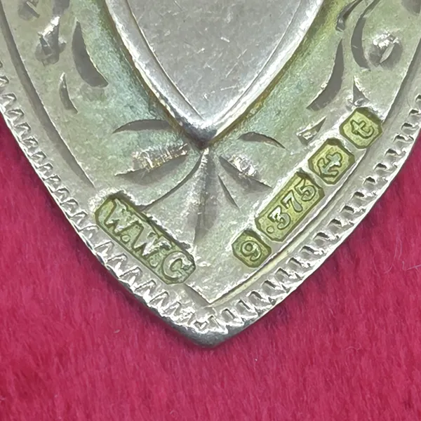 Date 1918! Antique Shield Medal by William Walter Cashmore- Close Up 
