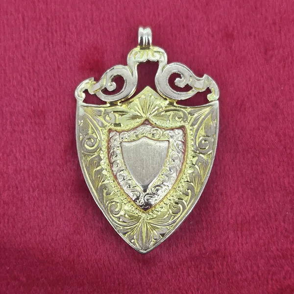Date 1920! Shield Shaped Antique Medal by Constantine & Floyd- Side View 